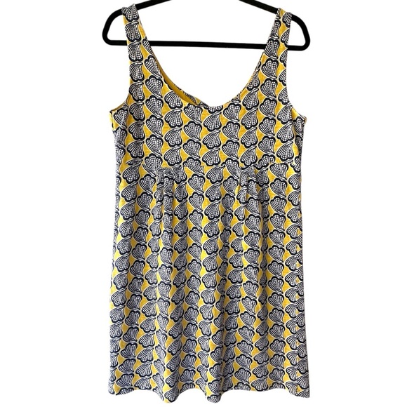 BODEN | CLAIRE SEASHELL MINI DRESS EMPIRE WAIST NAVY BLUE & YELLOW | 8 PETITE - Picture 6 of 12